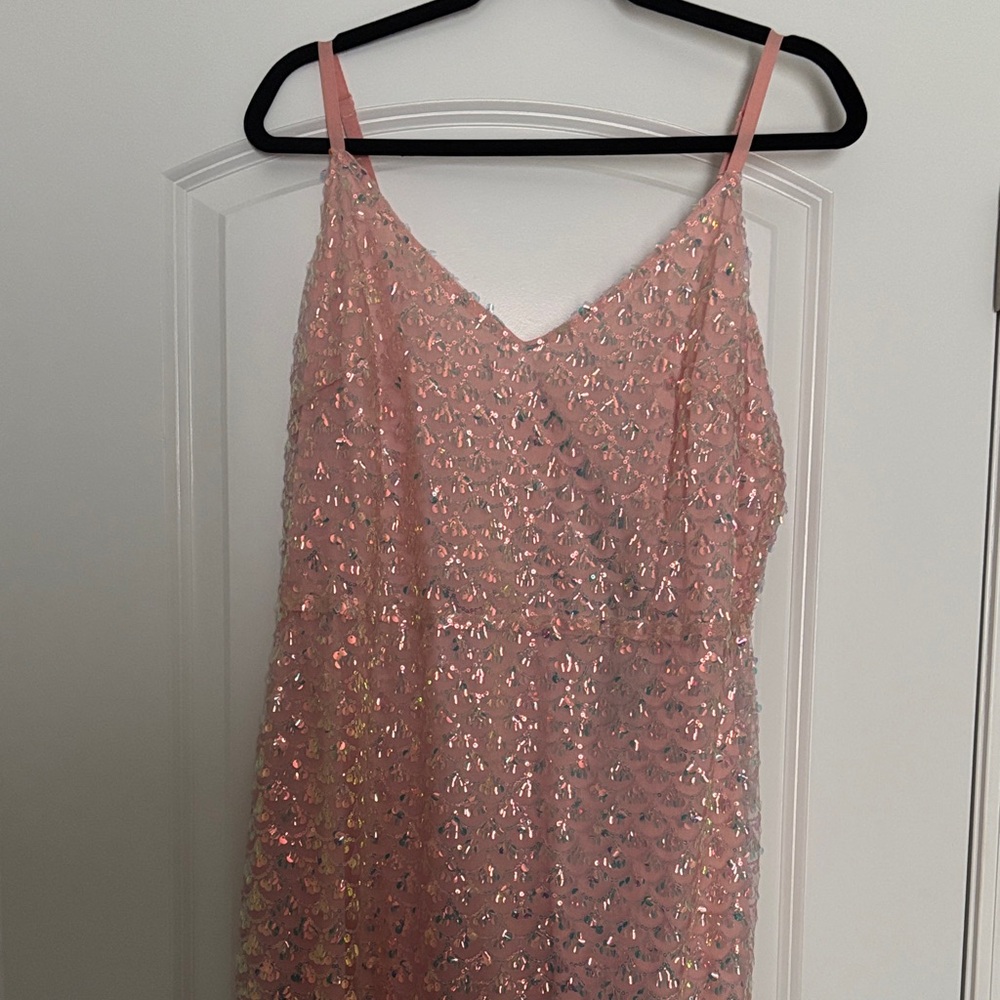 Pink Sequin Spaghetti Strap Dress